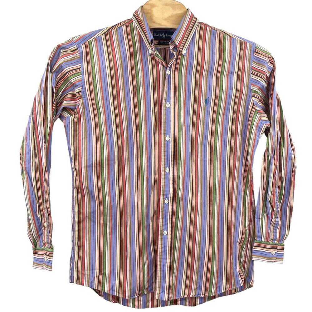 Polo Ralph Lauren Mens Large Custom Fit Color block Striped Multicolor Pony Logo